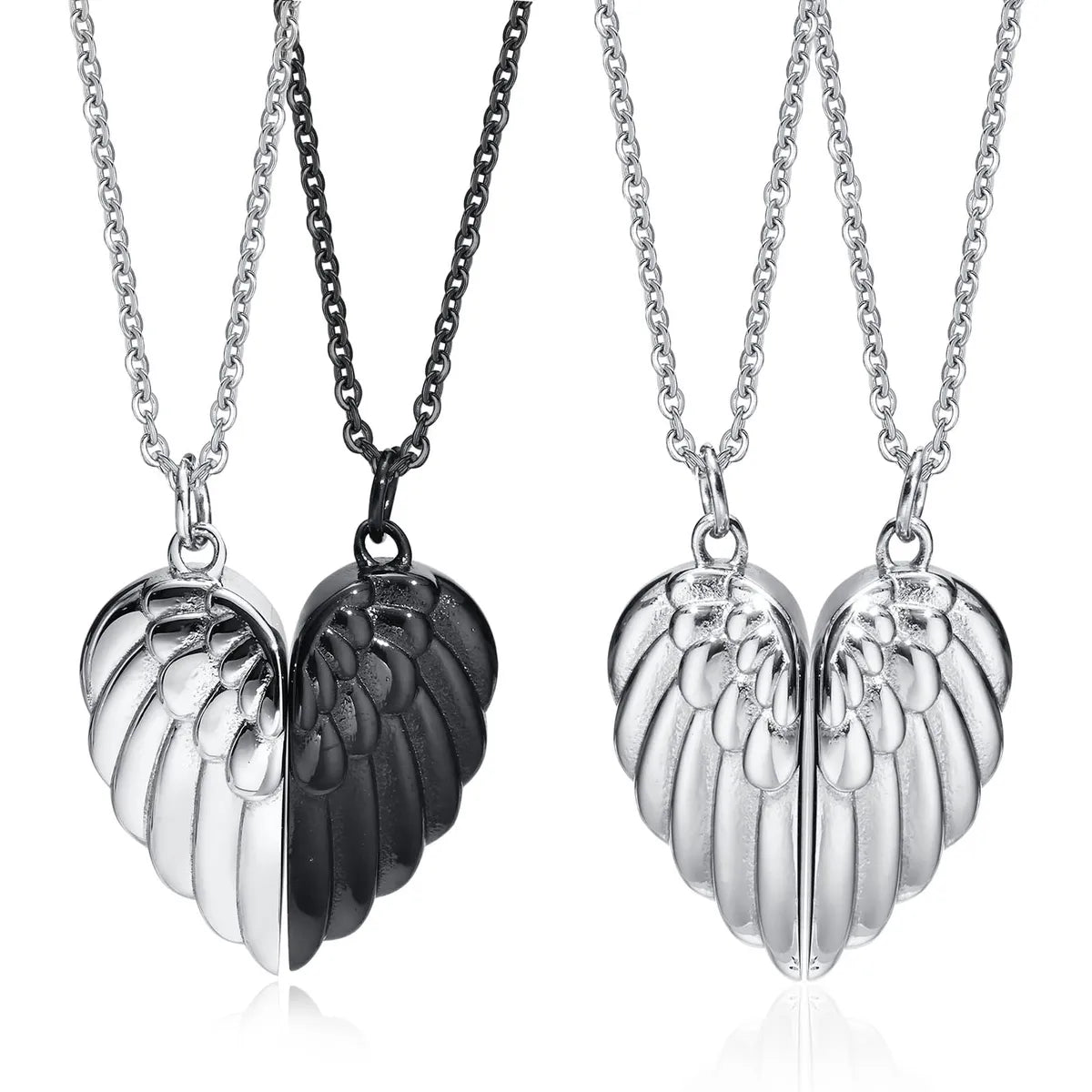 Simple Style Heart Shape Wings Stainless Steel Patchwork Pendant Necklace