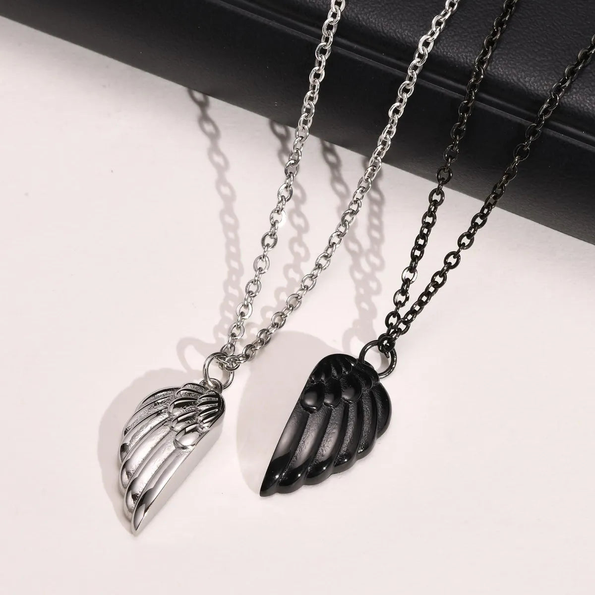 Simple Style Heart Shape Wings Stainless Steel Patchwork Pendant Necklace