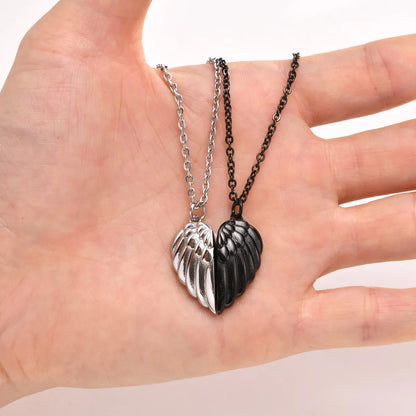 Simple Style Heart Shape Wings Stainless Steel Patchwork Pendant Necklace