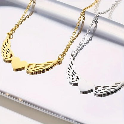 Simple Style Heart Shape Wings Stainless Steel Plating Carving 18k Gold Plated Necklace