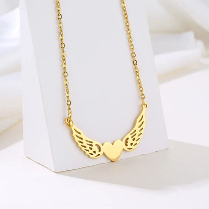 Simple Style Heart Shape Wings Stainless Steel Plating Carving 18k Gold Plated Necklace