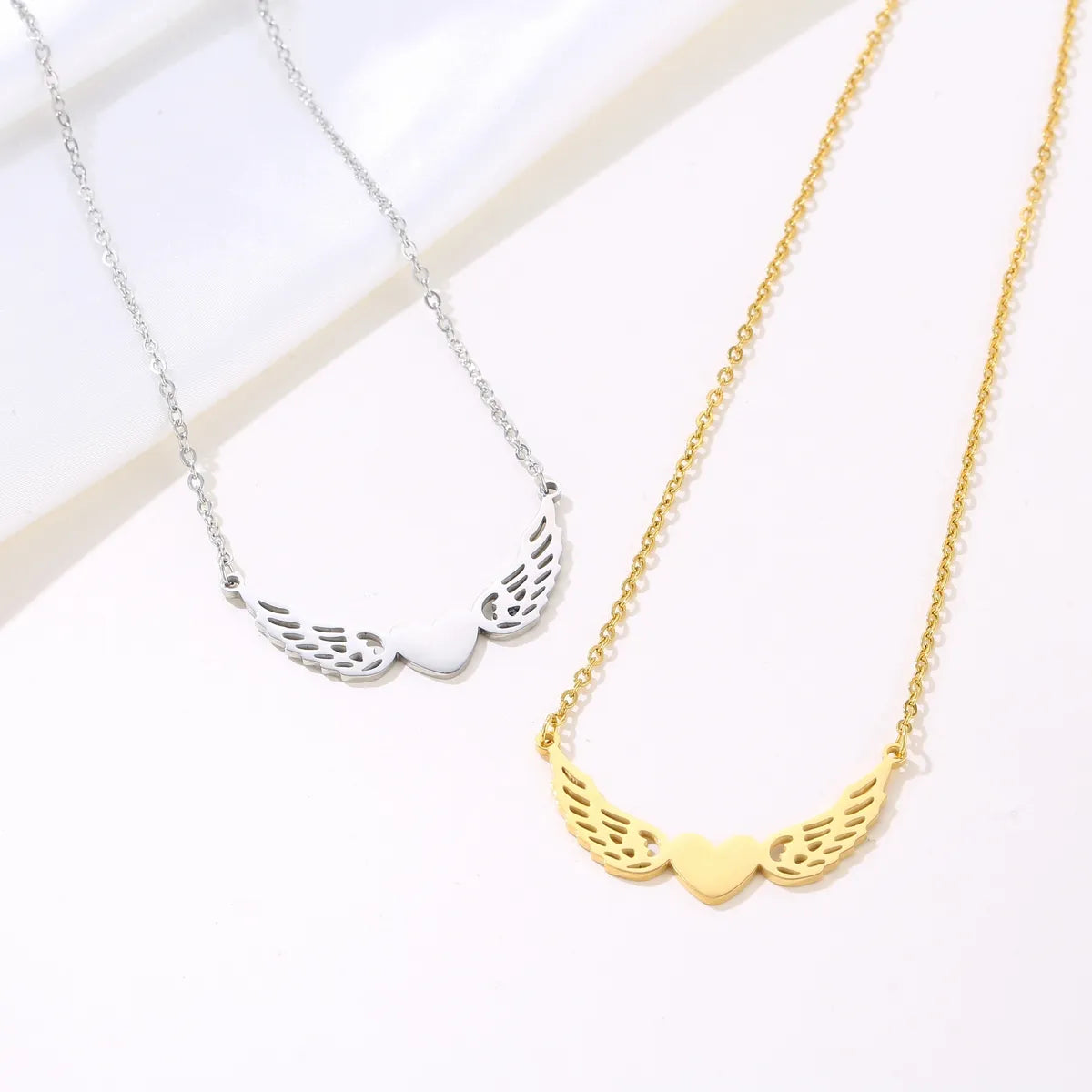 Simple Style Heart Shape Wings Stainless Steel Plating Carving 18k Gold Plated Necklace