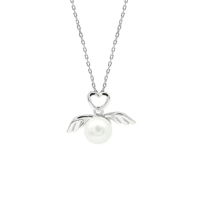 Simple Style Heart Shape Wings Sterling Silver Inlay Artificial Gemstones Pendant Necklace