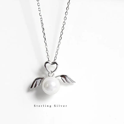 Simple Style Heart Shape Wings Sterling Silver Inlay Artificial Gemstones Pendant Necklace