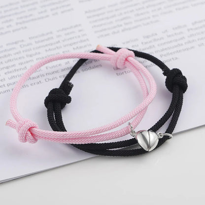 Simple Style Heart Shape Wrapped Yarn Alloy Magnet Plating Couple Bracelets