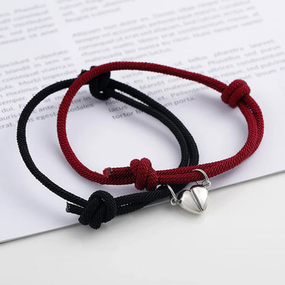 Simple Style Heart Shape Wrapped Yarn Alloy Magnet Plating Couple Bracelets