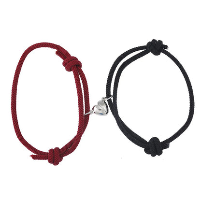 Simple Style Heart Shape Wrapped Yarn Alloy Magnet Plating Couple Bracelets