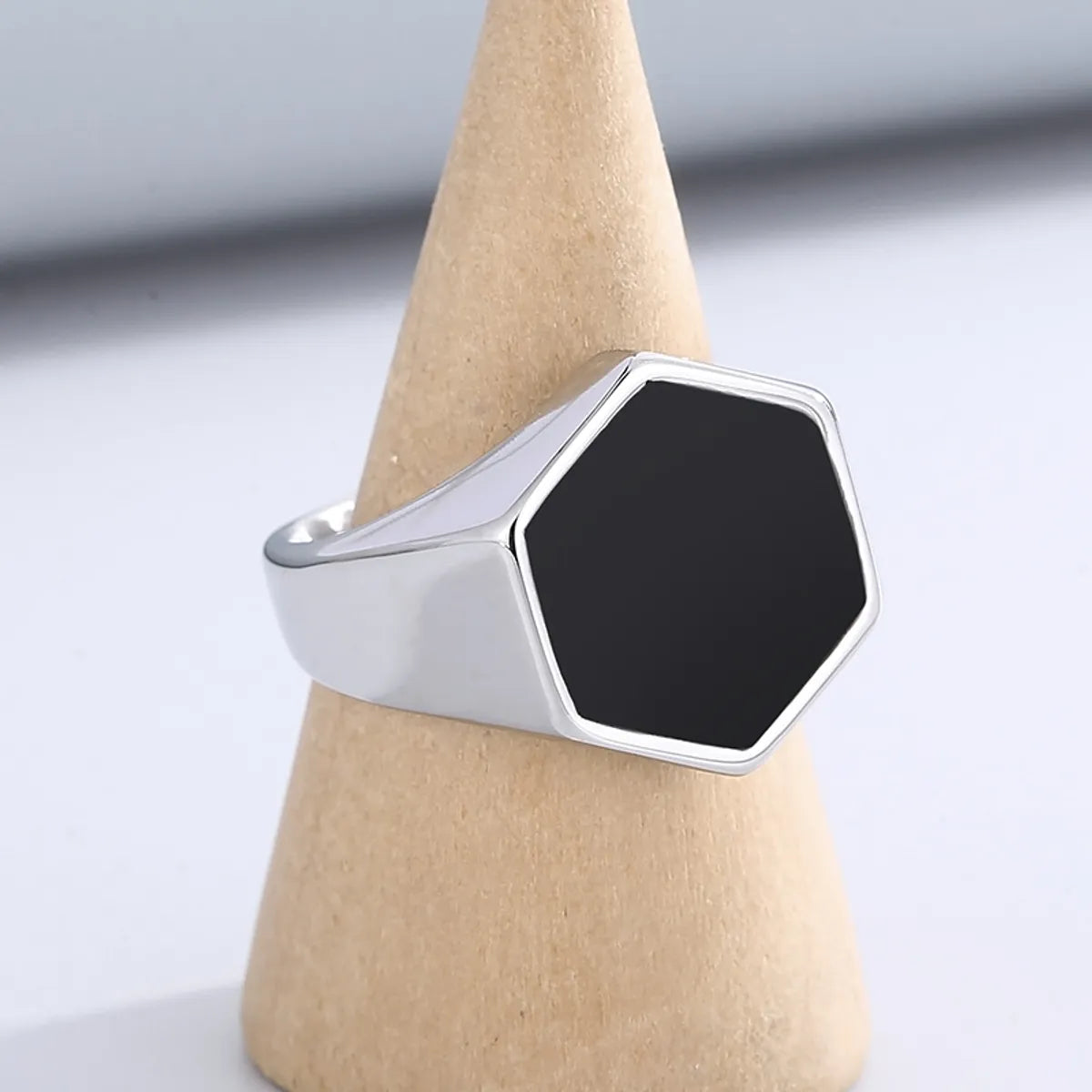 Simple Style Hexagon Solid Color Stainless Steel Polishing Unisex Rings