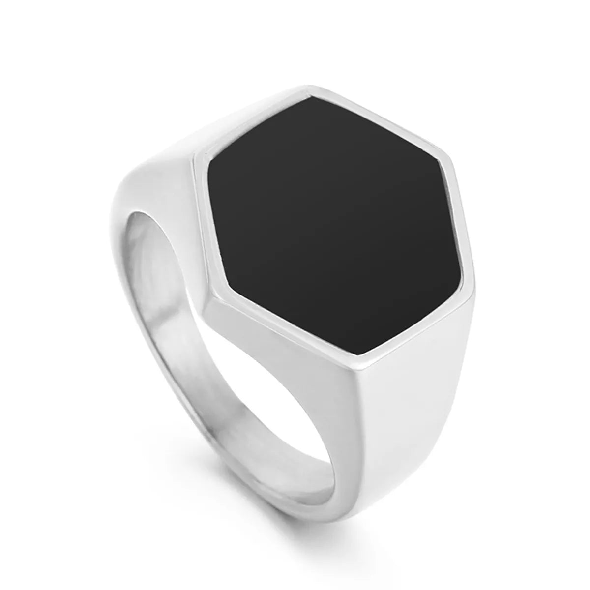 Simple Style Hexagon Solid Color Stainless Steel Polishing Unisex Rings