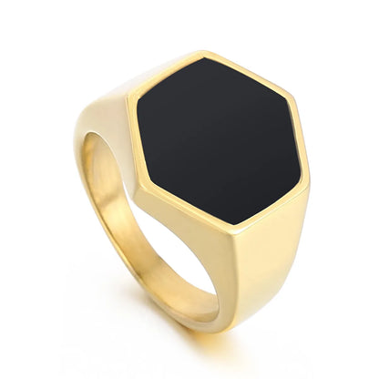 Simple Style Hexagon Solid Color Stainless Steel Polishing Unisex Rings