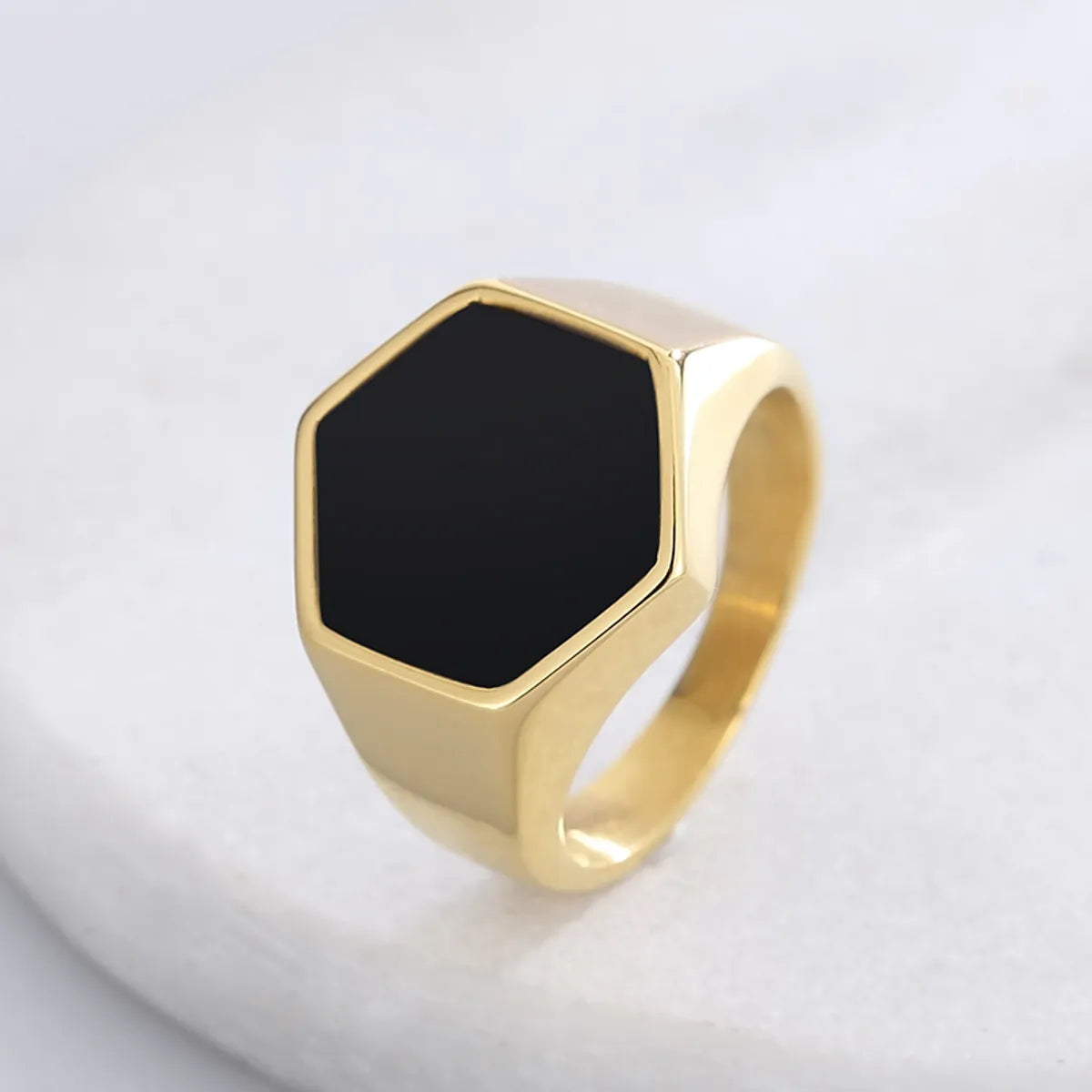 Simple Style Hexagon Solid Color Stainless Steel Polishing Unisex Rings