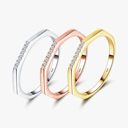 Simple Style Hexagon Sterling Silver Plating Inlay Zircon 14k Gold Plated Rose Gold Plated Rhodium Plated Rings