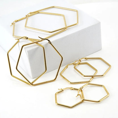 Simple Style Hexagon Plating Titanium Steel Earrings