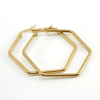 Simple Style Hexagon Plating Titanium Steel Earrings