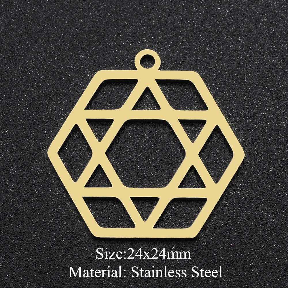 5 PCS/Package Stainless Steel 18K Gold Plated Hexagram Star Moon Pendant