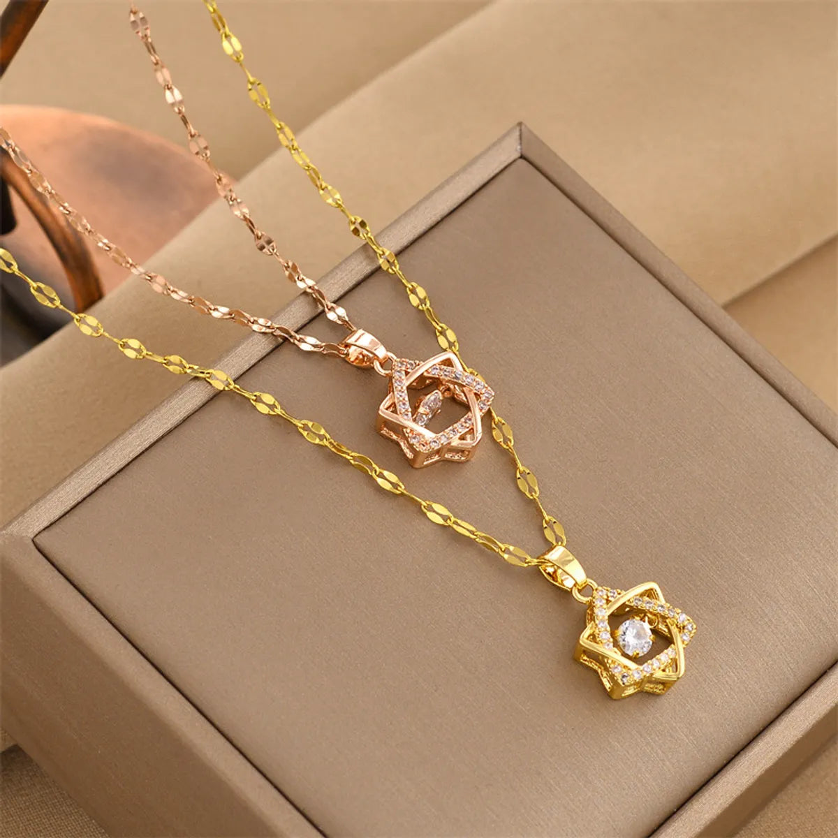 Simple Style Hexagram Titanium Steel Plating Hollow Out Inlay Zircon Pendant Necklace 1 Piece