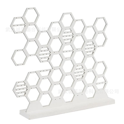 Simple Style Honeycomb Solid Wood Jewelry Rack