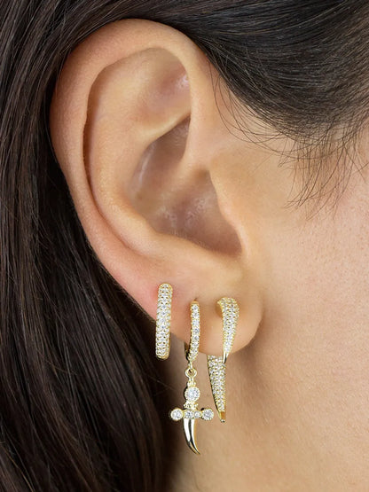 Simple Style Horns Copper Gold Plated Irregular Three-dimensional Zircon Ear Studs 1 Pair