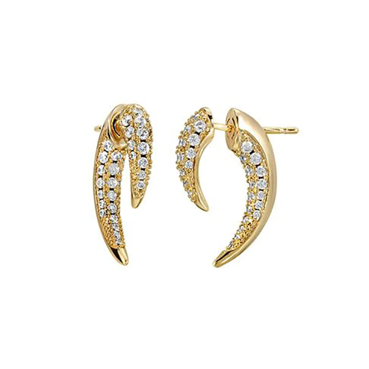 Simple Style Horns Copper Gold Plated Irregular Three-dimensional Zircon Ear Studs 1 Pair