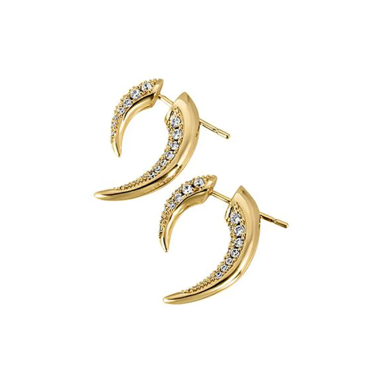 Simple Style Horns Copper Gold Plated Irregular Three-dimensional Zircon Ear Studs 1 Pair