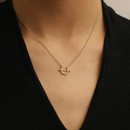 Simple Style Horseshoe Alloy Copper Plating Inlay Zircon 14k Gold Plated Women's Pendant Necklace