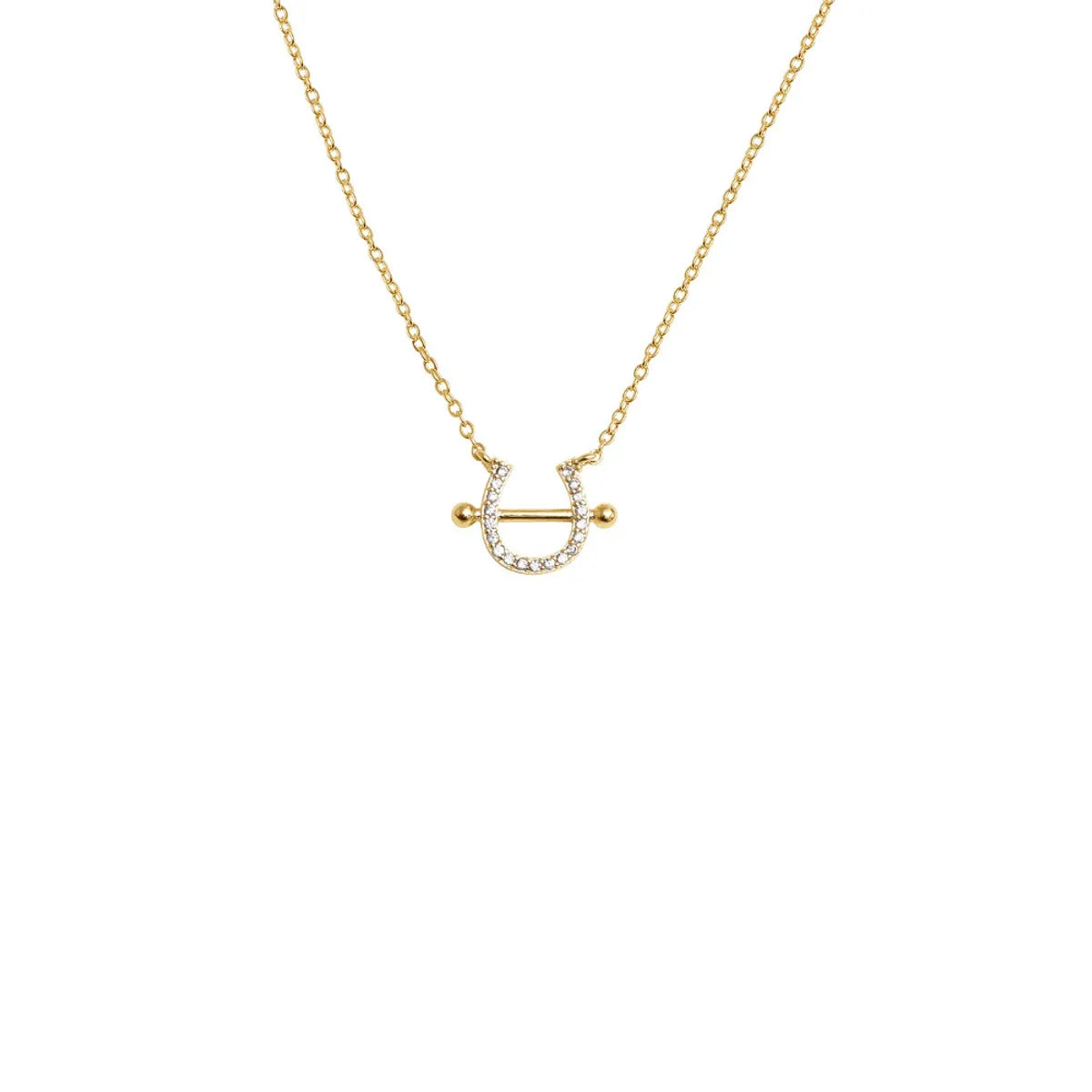 Simple Style Horseshoe Alloy Copper Plating Inlay Zircon 14k Gold Plated Women's Pendant Necklace