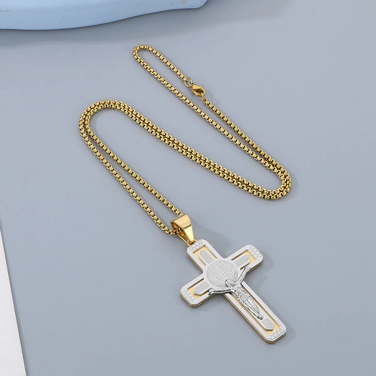 Simple Style Human Cross 304 Stainless Steel 18K Gold Plated Men'S Pendant Necklace