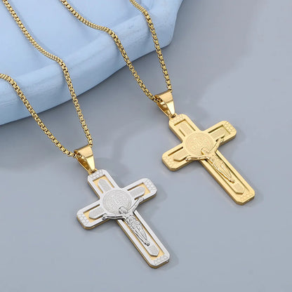 Simple Style Human Cross 304 Stainless Steel 18K Gold Plated Men'S Pendant Necklace