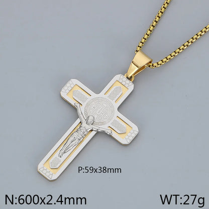 Simple Style Human Cross 304 Stainless Steel 18K Gold Plated Men'S Pendant Necklace