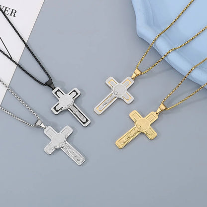 Simple Style Human Cross 304 Stainless Steel 18K Gold Plated Men'S Pendant Necklace