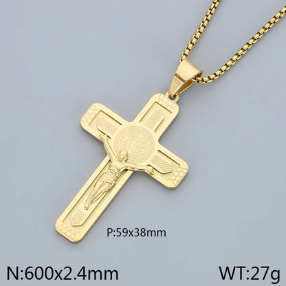 Simple Style Human Cross 304 Stainless Steel 18K Gold Plated Men'S Pendant Necklace