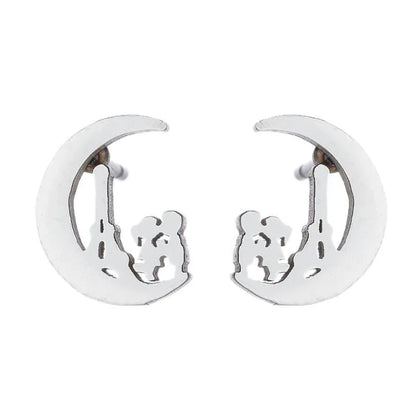 Simple Style Human Gingerbread Apple Stainless Steel Plating Hollow Out Ear Studs 1 Pair