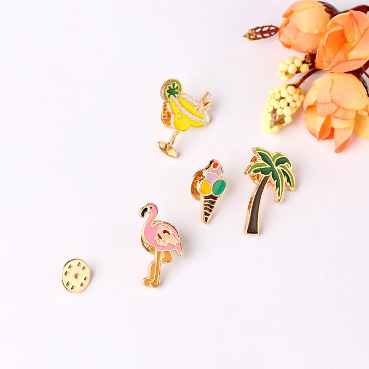 Simple Style Ice Cream Coconut Tree Flamingo Alloy Enamel Unisex Brooches