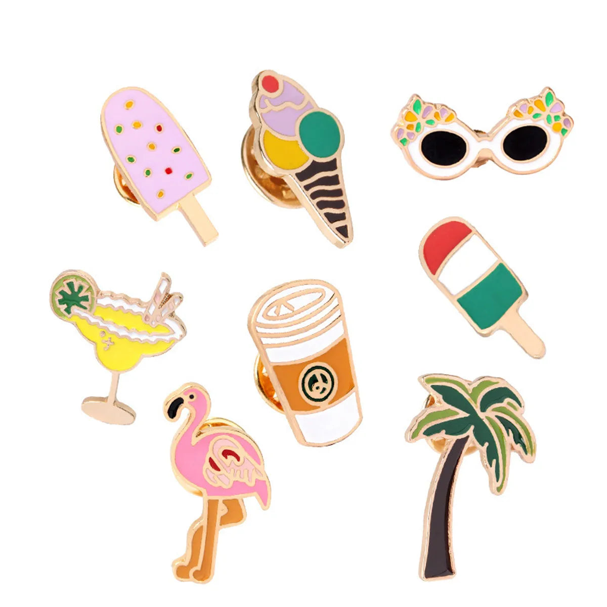 Simple Style Ice Cream Coconut Tree Flamingo Alloy Enamel Unisex Brooches