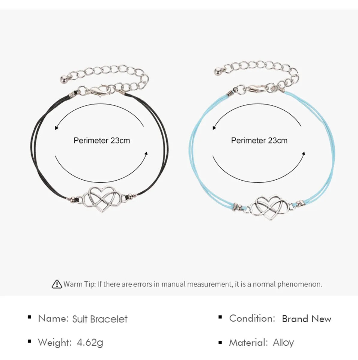 Simple Style Infinity Heart Shape Alloy Wax Line Plating Hollow Out Couple Bracelets