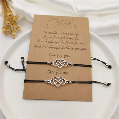 Simple Style Infinity Heart Shape Alloy Wax Rope Wholesale Bracelets