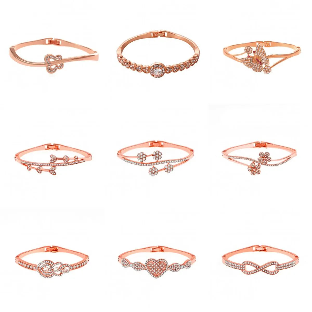 Simple Style Infinity Heart Shape Metal Titanium Steel Plating Inlay Rhinestones Rose Gold Plated Gold Plated Silver Plated Women's Bangle