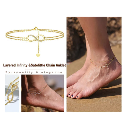 Simple Style Infinity Sterling Silver Plating Inlay Zircon 14k Gold Plated White Gold Plated Silver Plated Women'S Anklet