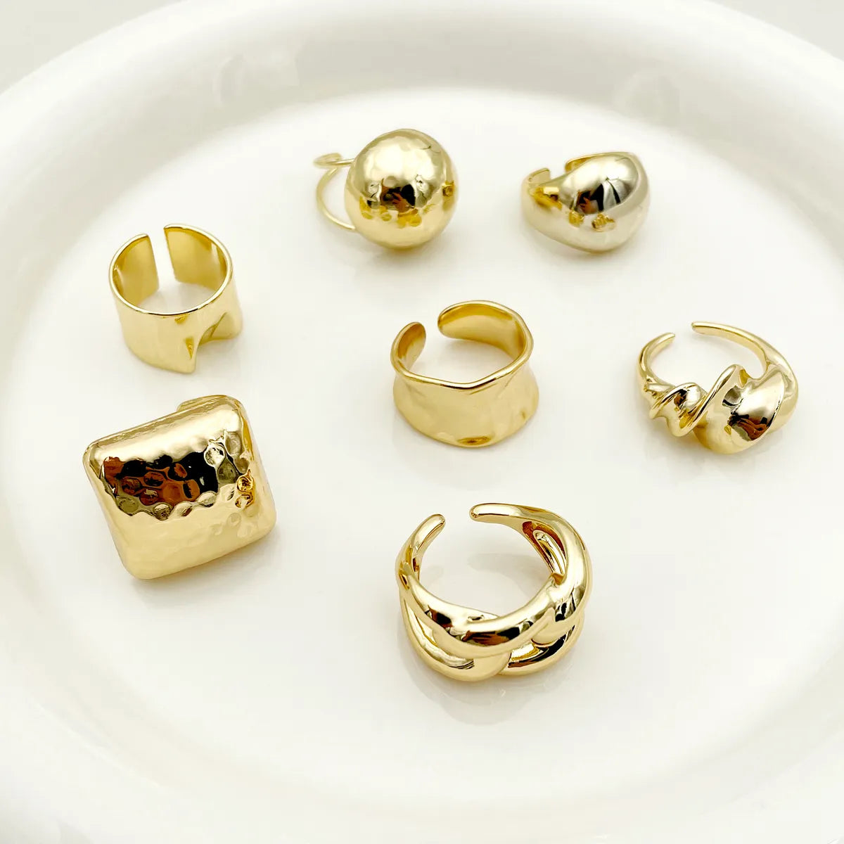 Simple Style Irregular Copper Gold Plated Open Rings In Bulk