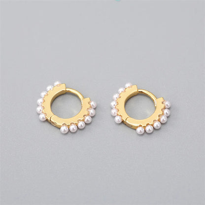 Simple Style Irregular Gold Plated Enamel Artificial Pearls Zircon Women'S Hoop Earrings 1 Pair