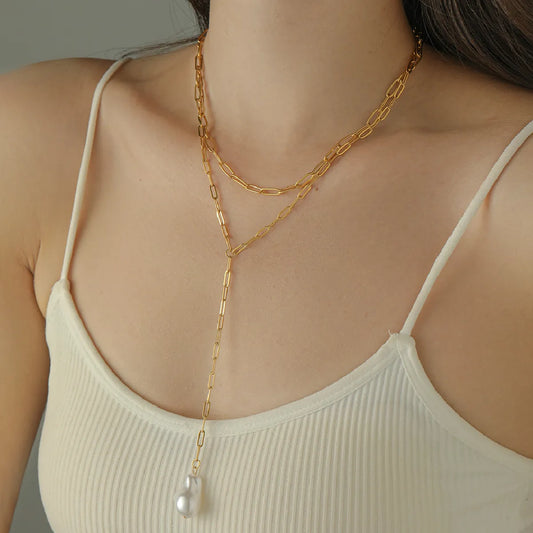 Simple Style Irregular Stainless Steel Pearl Plating Double Layer Necklaces