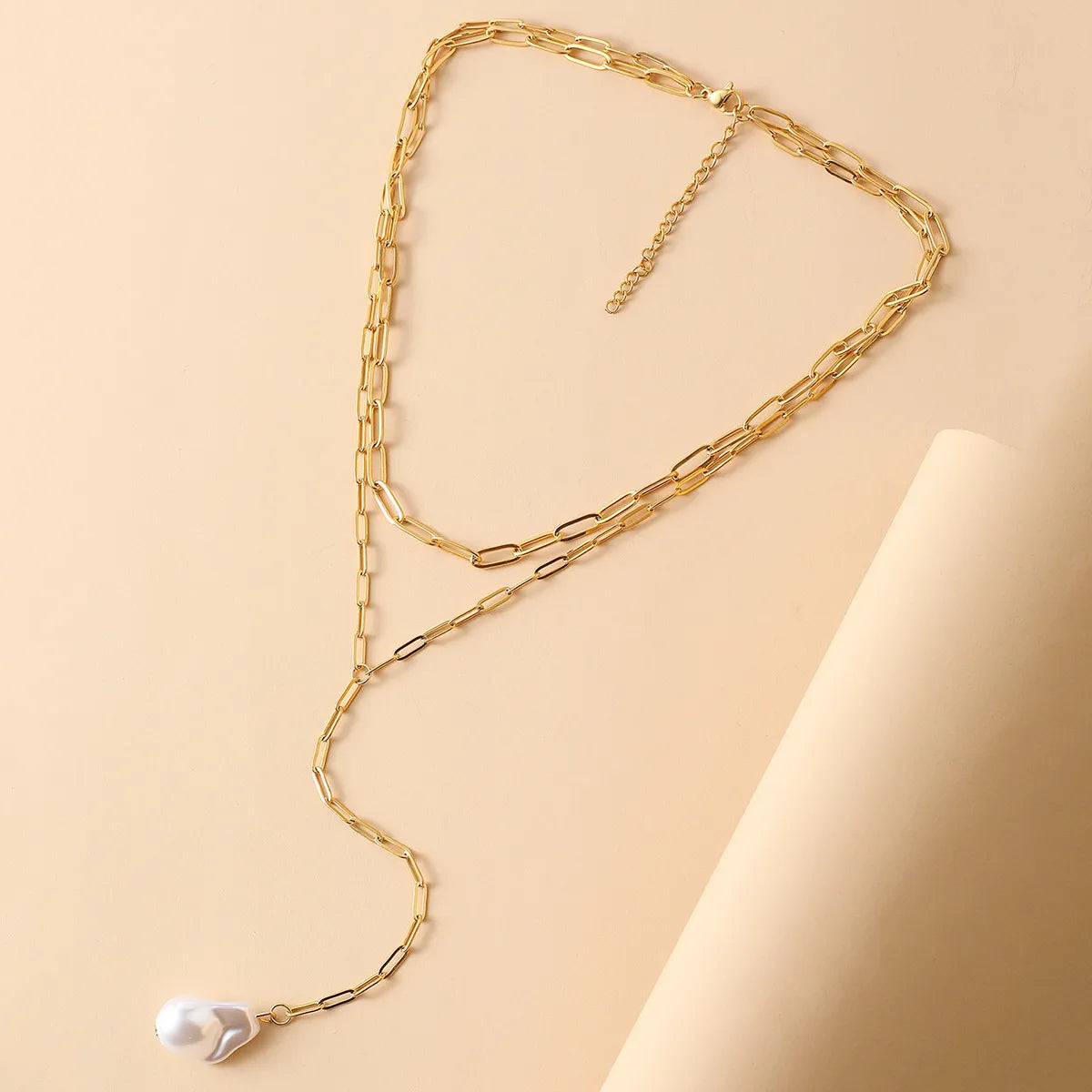 Simple Style Irregular Stainless Steel Pearl Plating Double Layer Necklaces