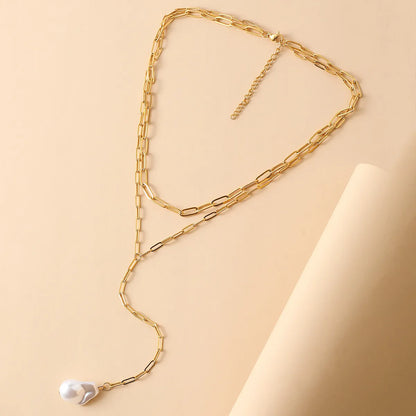 Simple Style Irregular Stainless Steel Pearl Plating Double Layer Necklaces