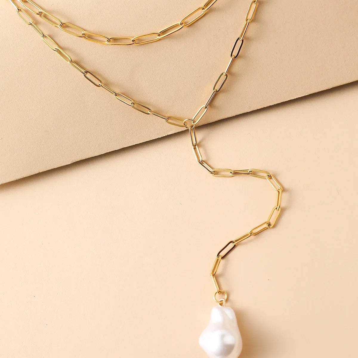 Simple Style Irregular Stainless Steel Pearl Plating Double Layer Necklaces