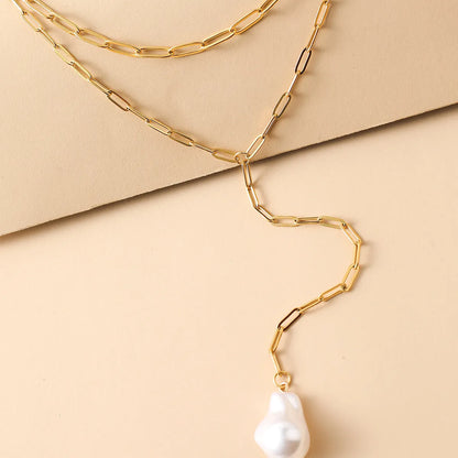 Simple Style Irregular Stainless Steel Pearl Plating Double Layer Necklaces