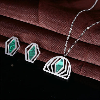 Simple Style Irregular Titanium Steel Inlay Artificial Gemstones Jewelry Set 2 Pieces