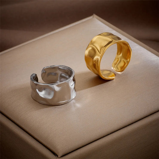 Simple Style Irregular Titanium Steel Gold Plated Open Ring