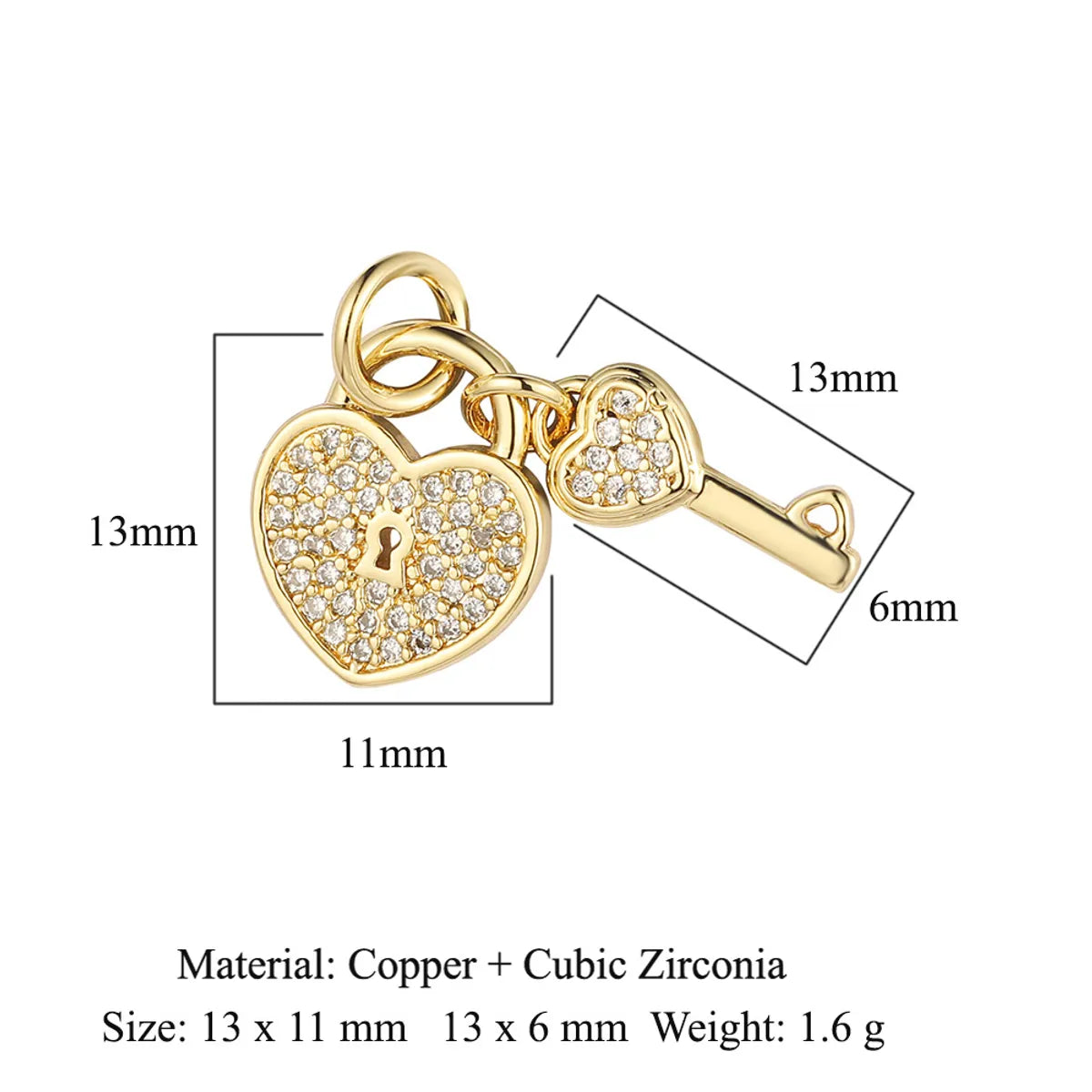 1 Piece Copper Zircon 18K Gold Plated Key