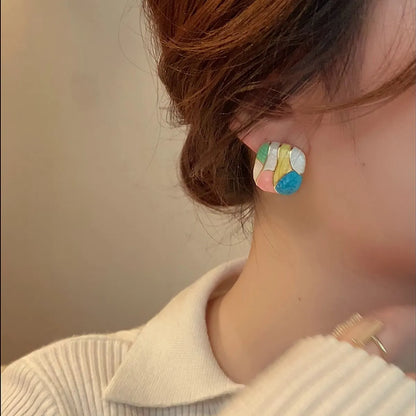 1 Pair Simple Style Korean Style Color Block Square Drip Glazed Alloy Ear Studs