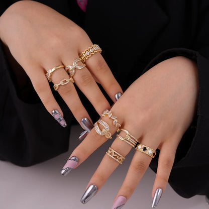 Simple Style Korean Style Geometric Copper Plating Hollow Out Inlay Zircon Gold Plated Open Rings